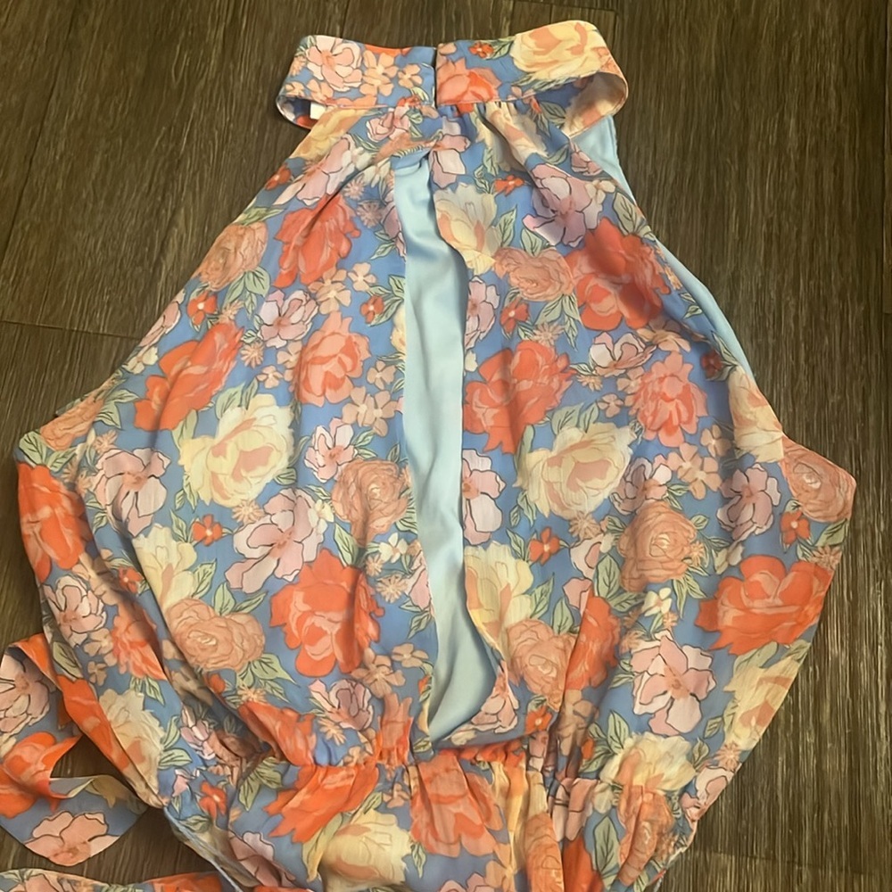 Lush Floral Halter Neck Tie Waist Mini Dress - Picture 6 of 6